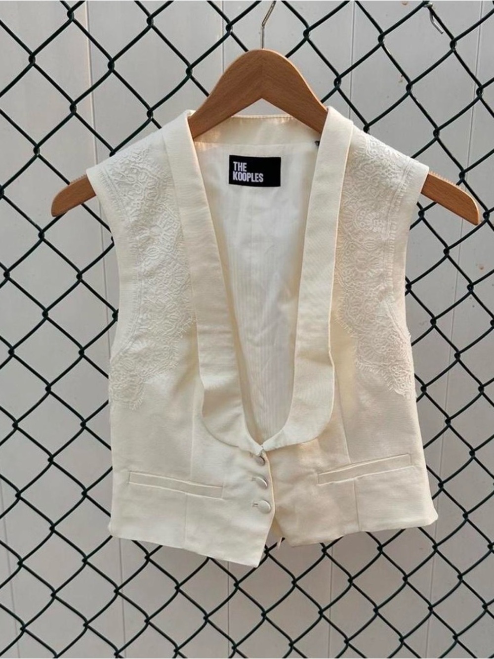 The Kooples Cream Tailored Vest with Embroidered Shoulders